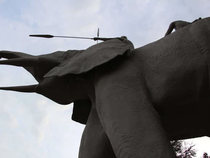 La statue d'un éléphant africain se dressant face à l'AfricaMuseum (Leuvensesteenweg) à Tervuren.